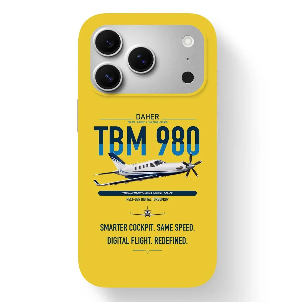 Daher TBM 980 design on yellow magsafe iphone case, for iPhone 17 Pro