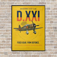 Thumbnail for Fokker D.XXI — Dutch LVA aircraft 221 vertical canvas print - framed - yellow background