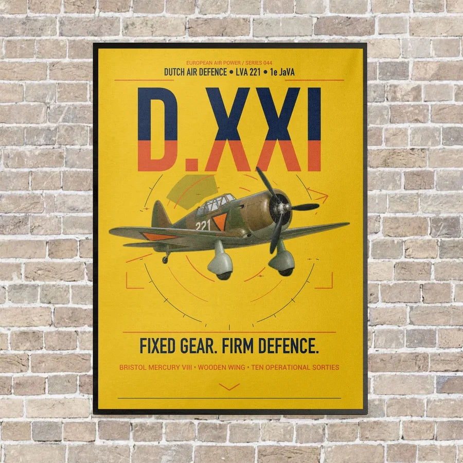 Fokker D.XXI — Dutch LVA aircraft 221 vertical canvas print - framed - yellow background
