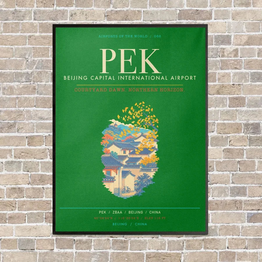 Beijing Capital International Airport PEK - Canvas Framed - Green