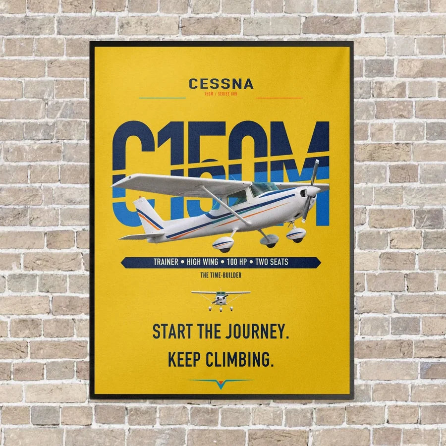 Cessna 150M vertical canvas print - framed - yellow background