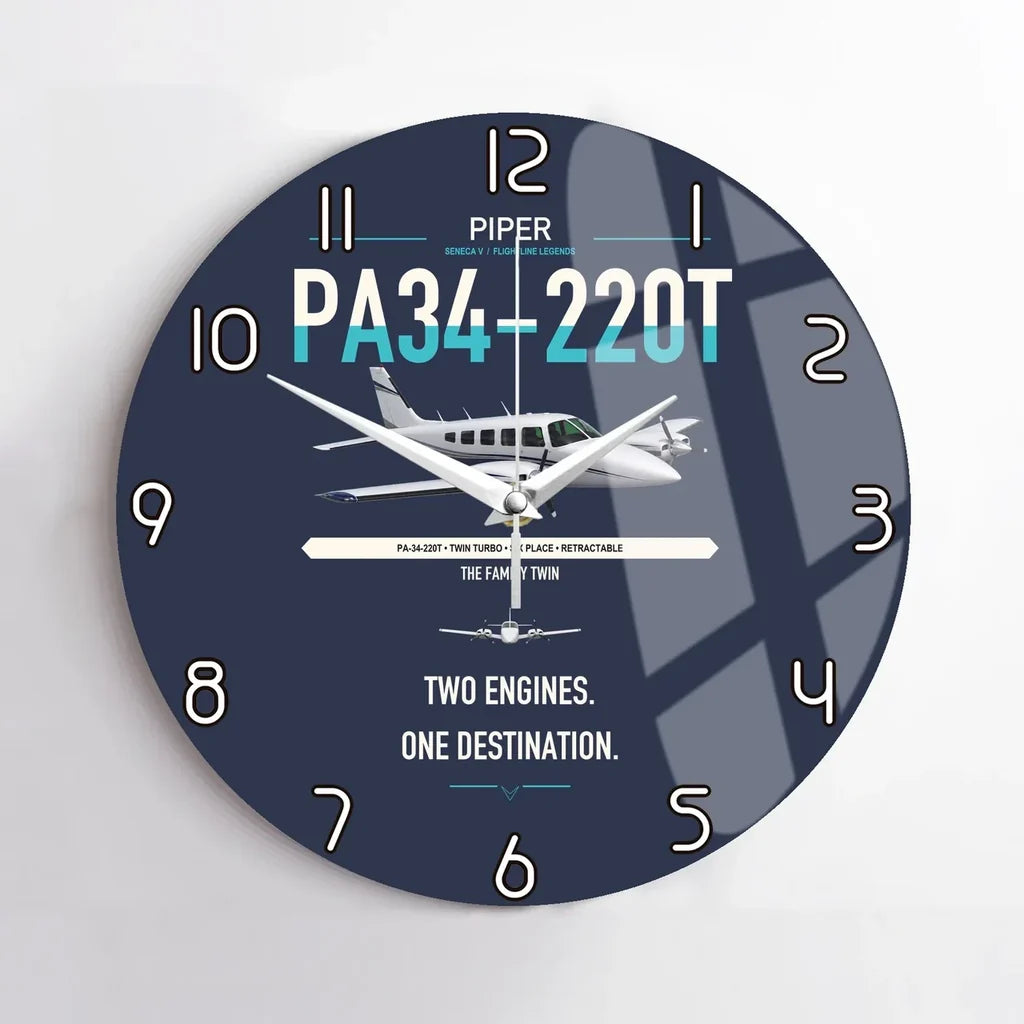 Piper PA-34-220T Seneca V design on navy blue no frame wall clock
