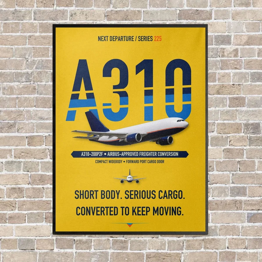 Airbus A310-200P2F vertical canvas print - framed - yellow background