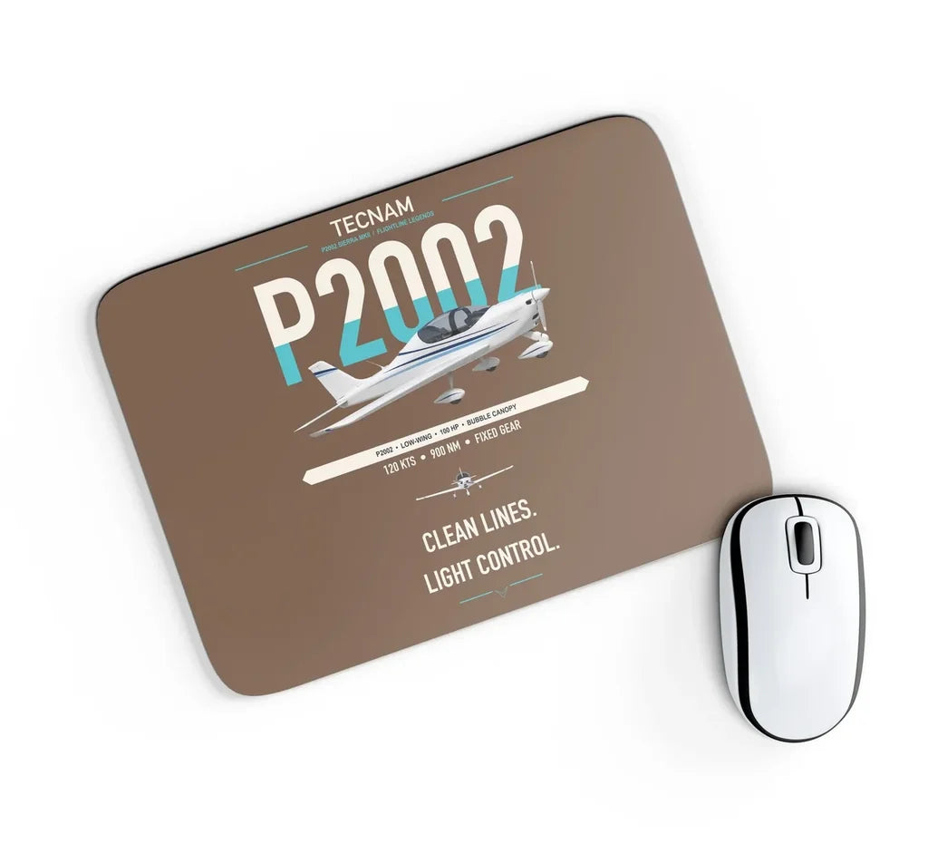 Tecnam P2002 Sierra MkII design on brown rectangle mouse pad