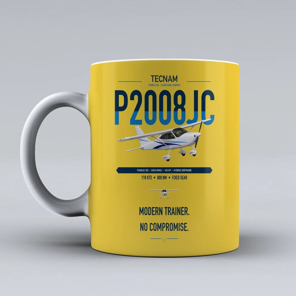 Tecnam P2008JC NG design on yellow ceramic mug, double-side print
