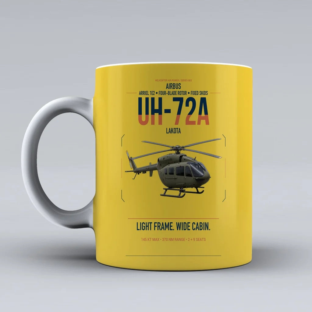 Airbus UH-72A Lakota design on yellow ceramic mug, double-side print