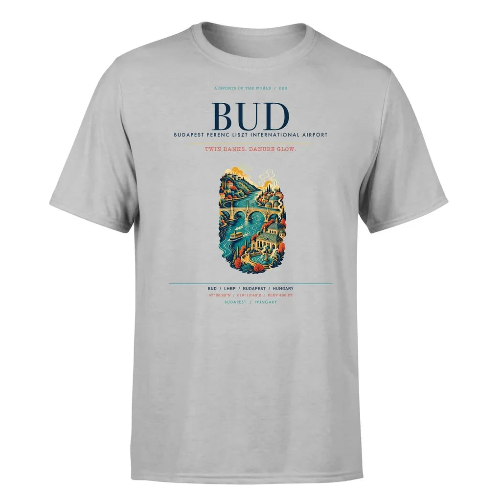 Budapest Airport (BUD) T-Shirt single-side front print in Light Gray | budapest-bud-airport-double-side-t-shirt