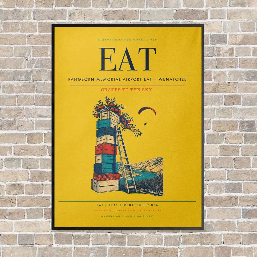 Pangborn Memorial Airport EAT — Wenatchee vertical canvas print - framed - yellow background