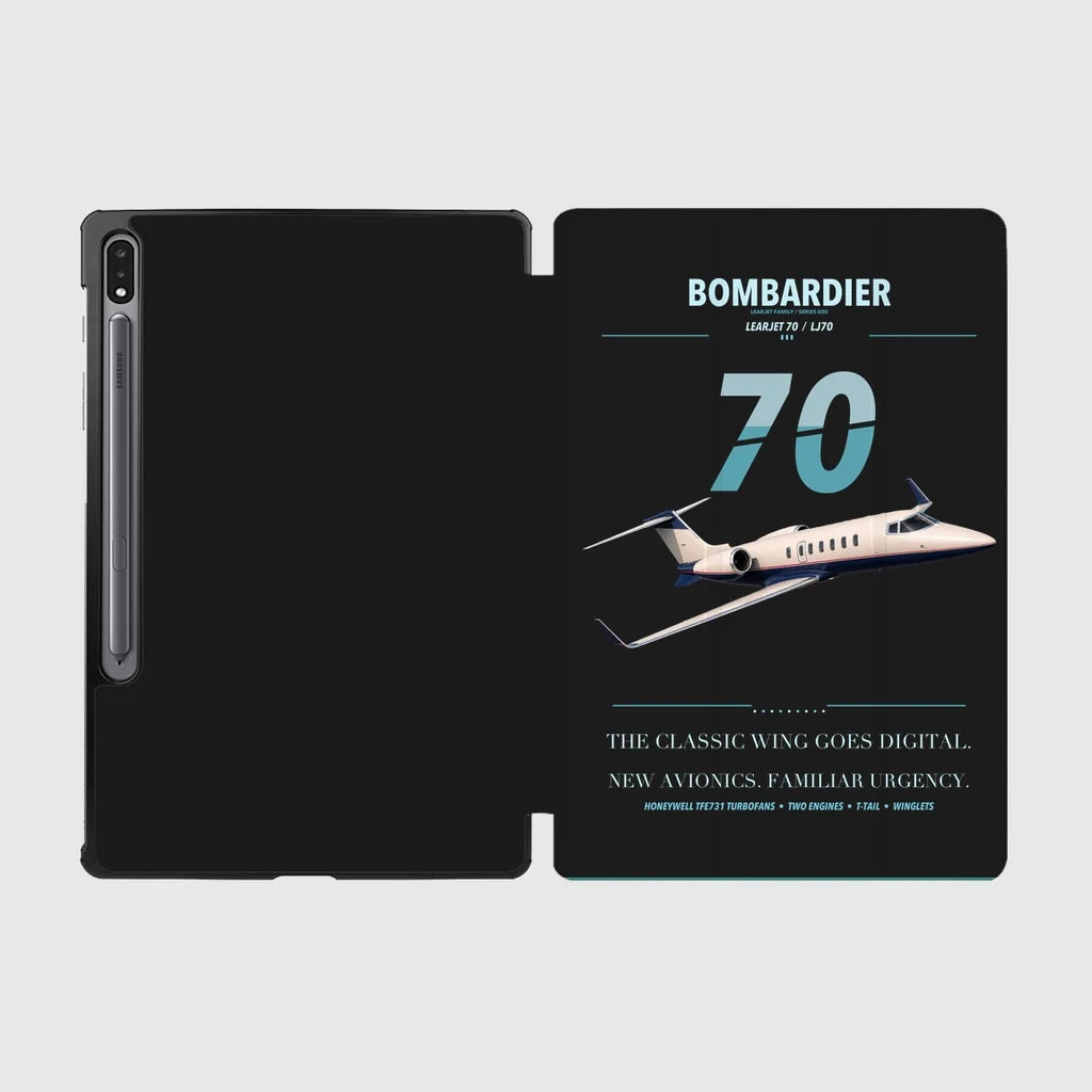 Bombardier Learjet 70 design on black samsung tablet tablet case