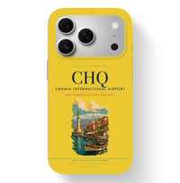 Thumbnail for Chania Airport (CHQ) design on yellow iPhone 17 Pro MagSafe case
