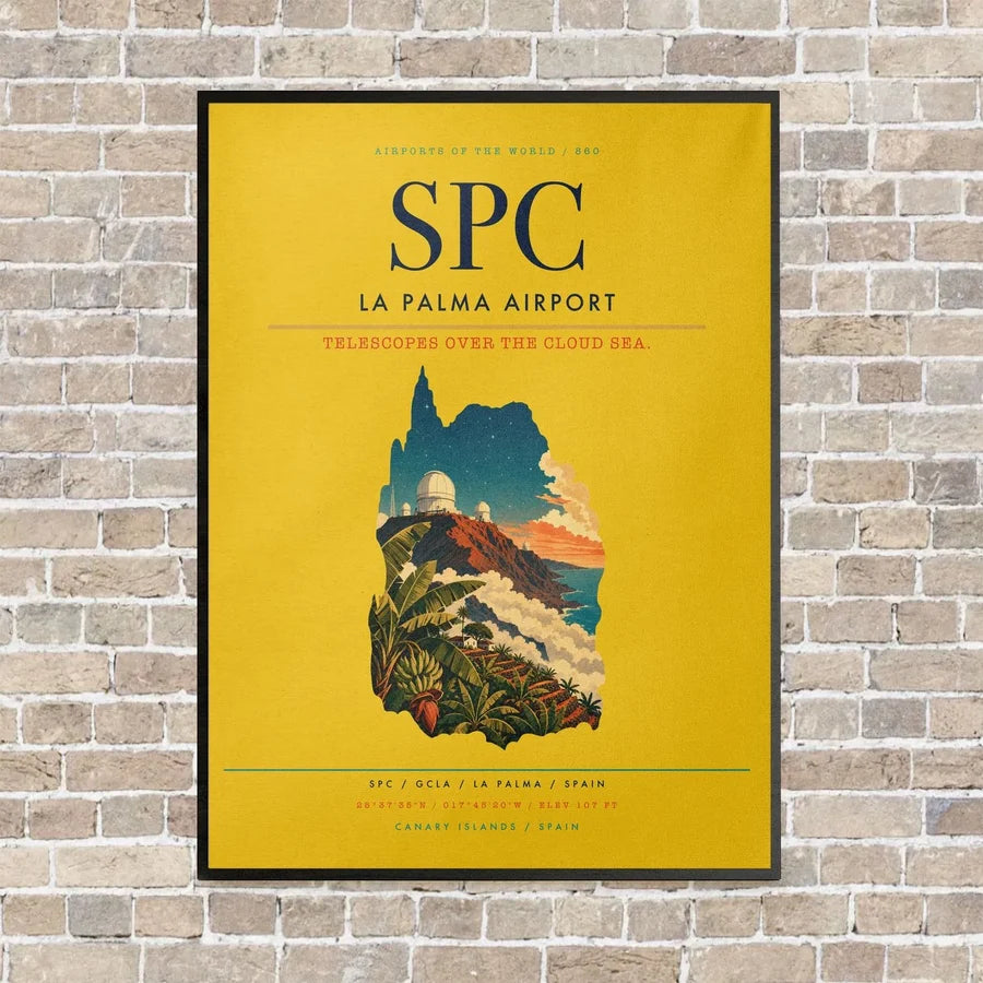 La Palma Airport SPC vertical canvas print - framed - yellow background