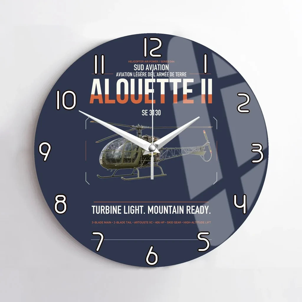 Sud Aviation SE 3130 Alouette II design on navy blue no frame wall clock
