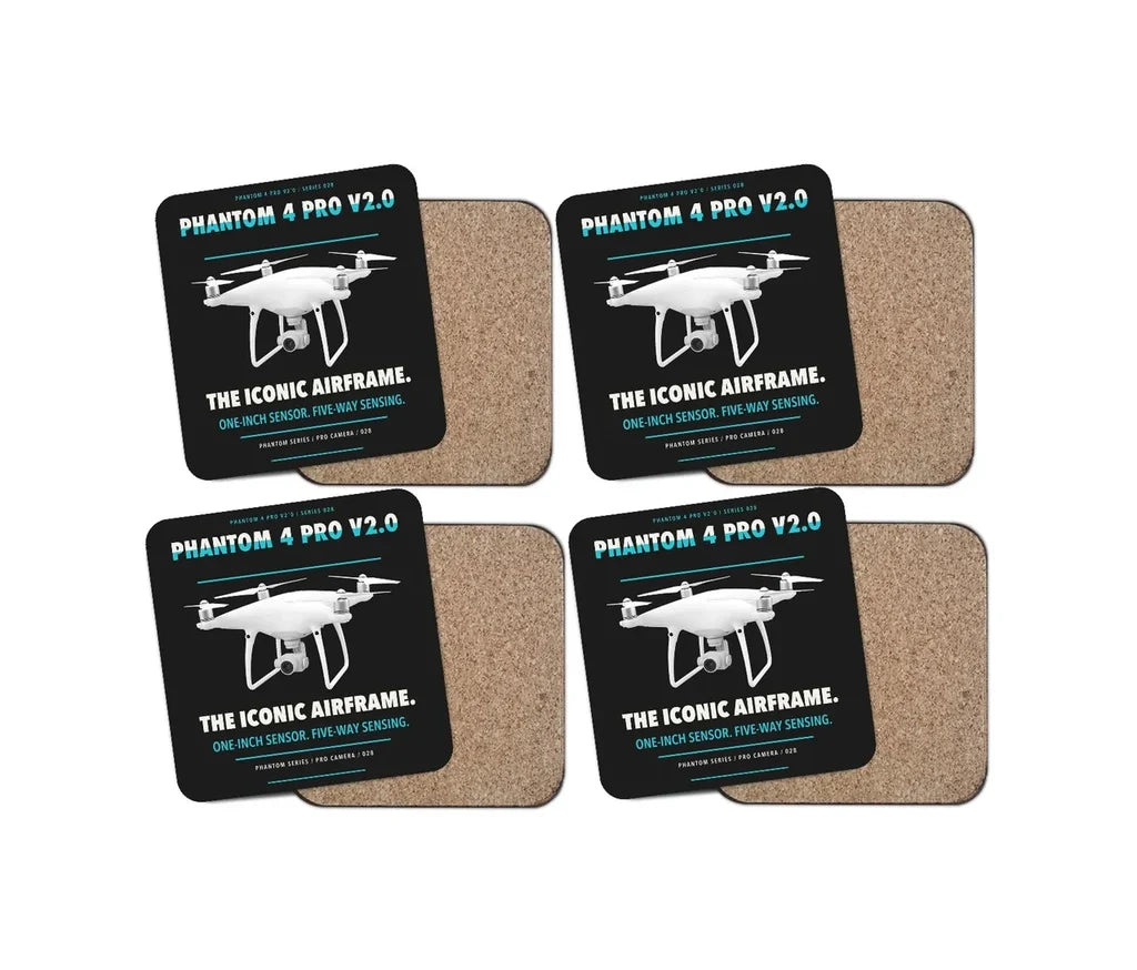 DJI Phantom 4 Pro V2.0 design on black 4 pieces set coaster