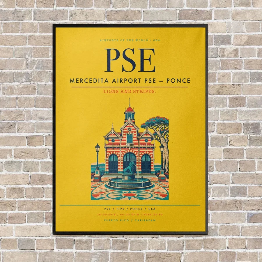 Mercedita Airport PSE — Ponce vertical canvas print - framed - yellow background