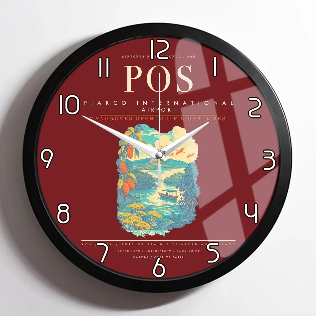 Piarco International Airport POS Wall-Clock Framed - Dark Red