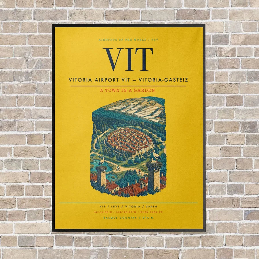 Vitoria Airport VIT — Vitoria-Gasteiz vertical canvas print - framed - yellow background