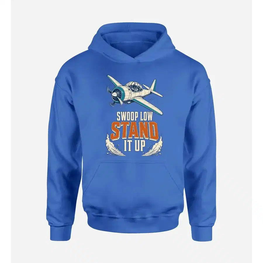 SIGNAL 335 - Swoop Low Stand It Up design on blue hoodie single side