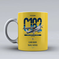 Thumbnail for Cessna 182 Skylane design on yellow ceramic mug, double-side print
