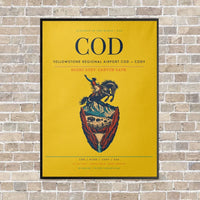 Thumbnail for Yellowstone Regional Airport COD — Cody vertical canvas print - framed - yellow background