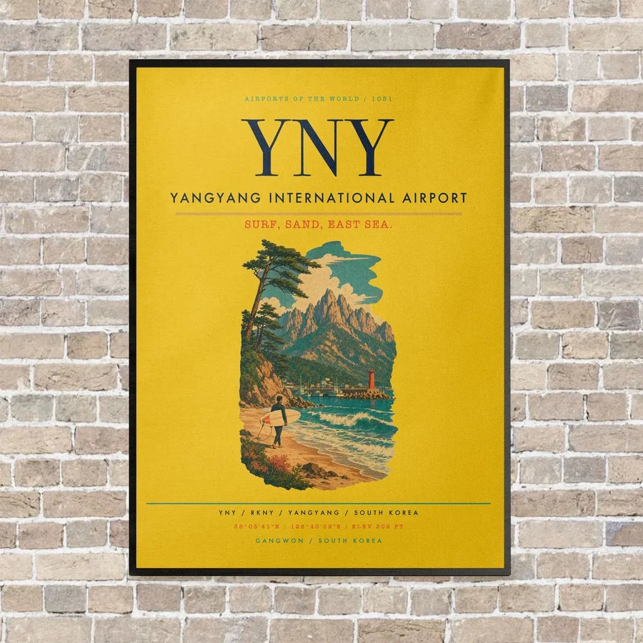 Yangyang International Airport YNY vertical canvas print - framed - yellow background