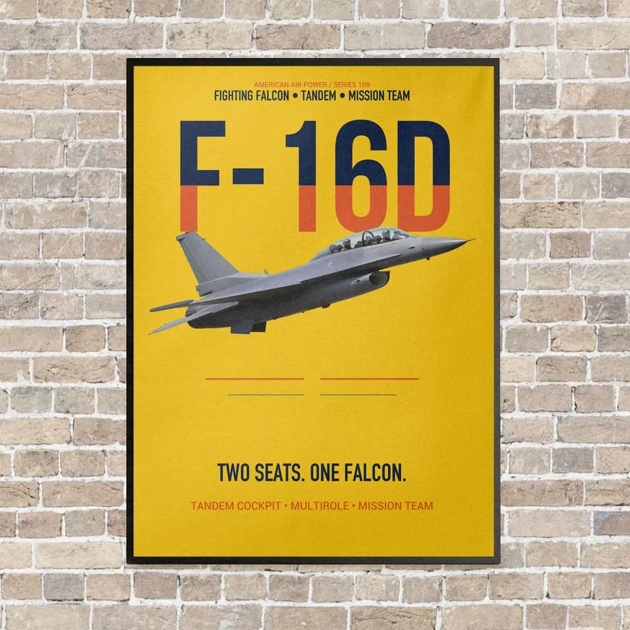 F-16D Fighting Falcon Two Seats One Falcon vertical canvas print - framed - yellow background