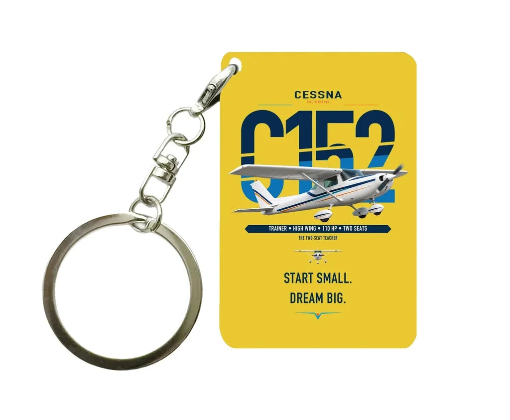 Cessna 152 design on yellow designed key chain, double-side print
