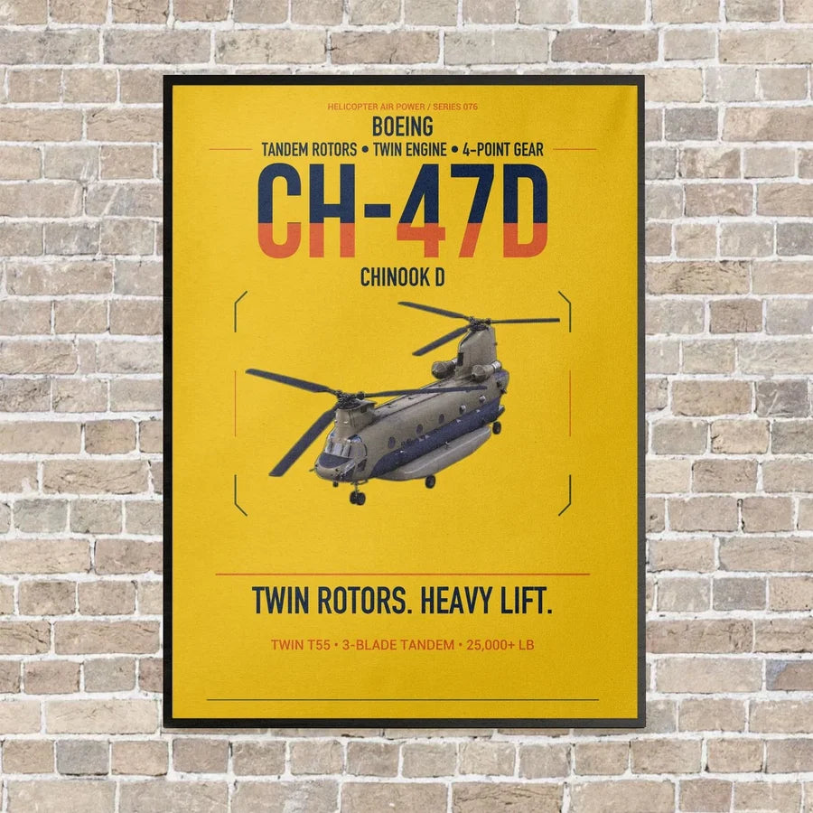 Boeing CH-47D vertical canvas print - framed - yellow background