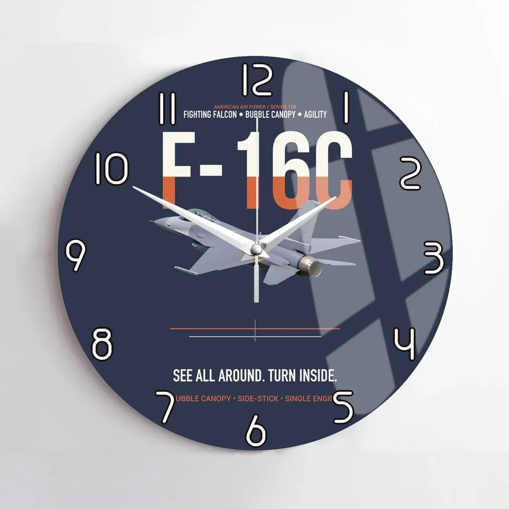 F-16C Fighting Falcon See All Around Turn Inside design on navy blue no frame wall clock
