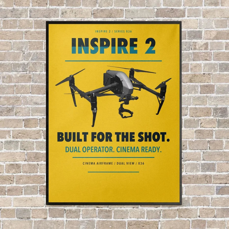 DJI Inspire 2 vertical canvas print - framed - yellow background