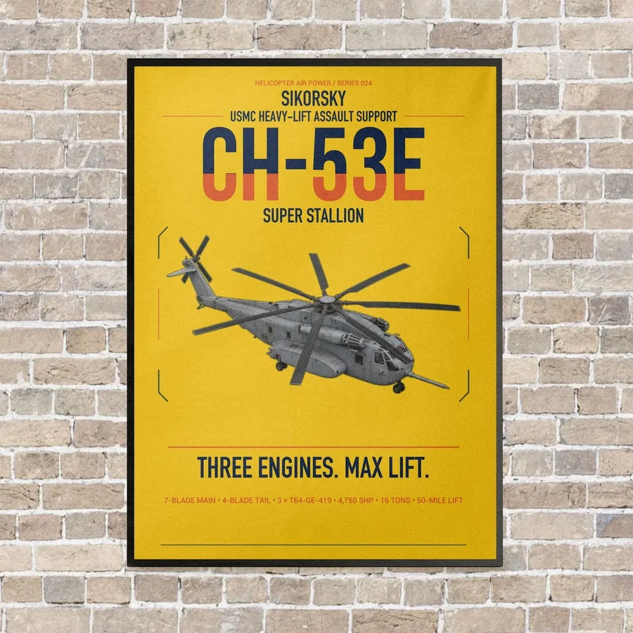Sikorsky CH-53E Super Stallion vertical canvas print - framed - yellow background