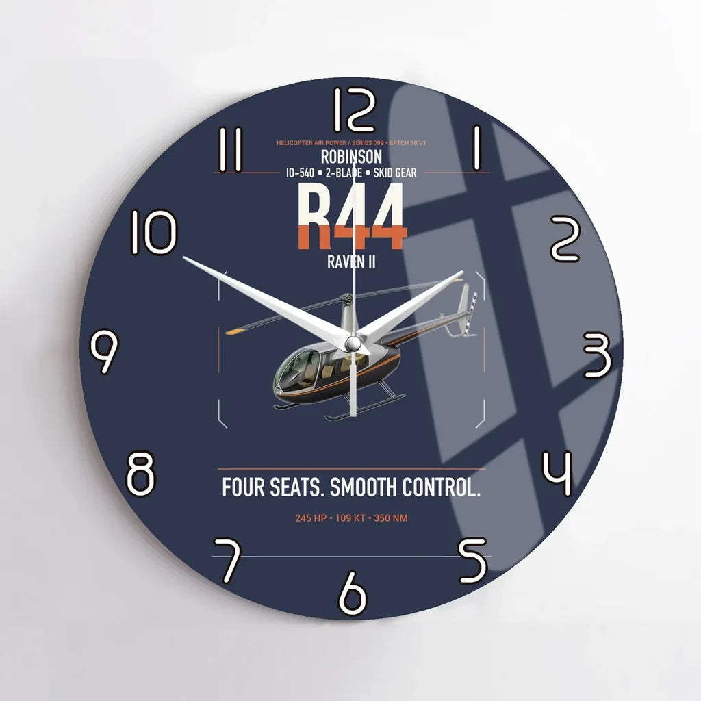 Robinson R44 Raven II design on navy blue no frame wall clock
