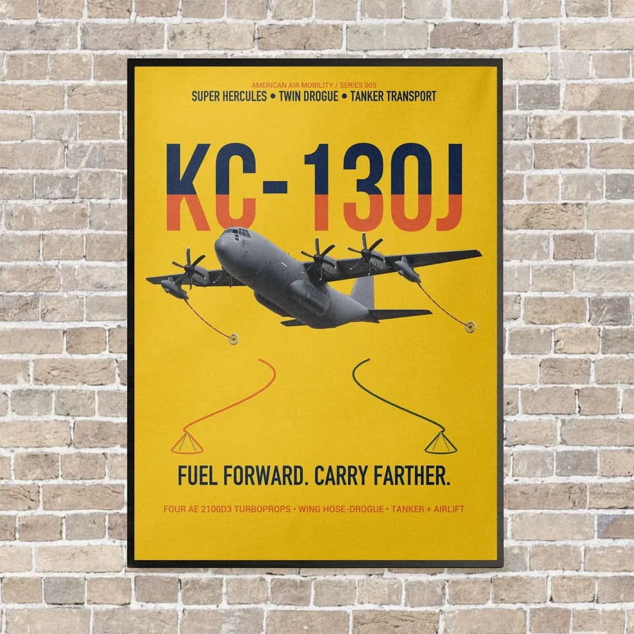 KC-130J SUPER HERCULES vertical canvas print - framed - yellow background