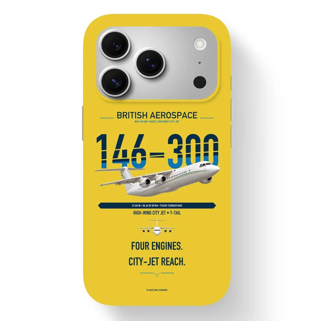 BAe 146-300 design on yellow magsafe iphone case, for iPhone 17 Pro