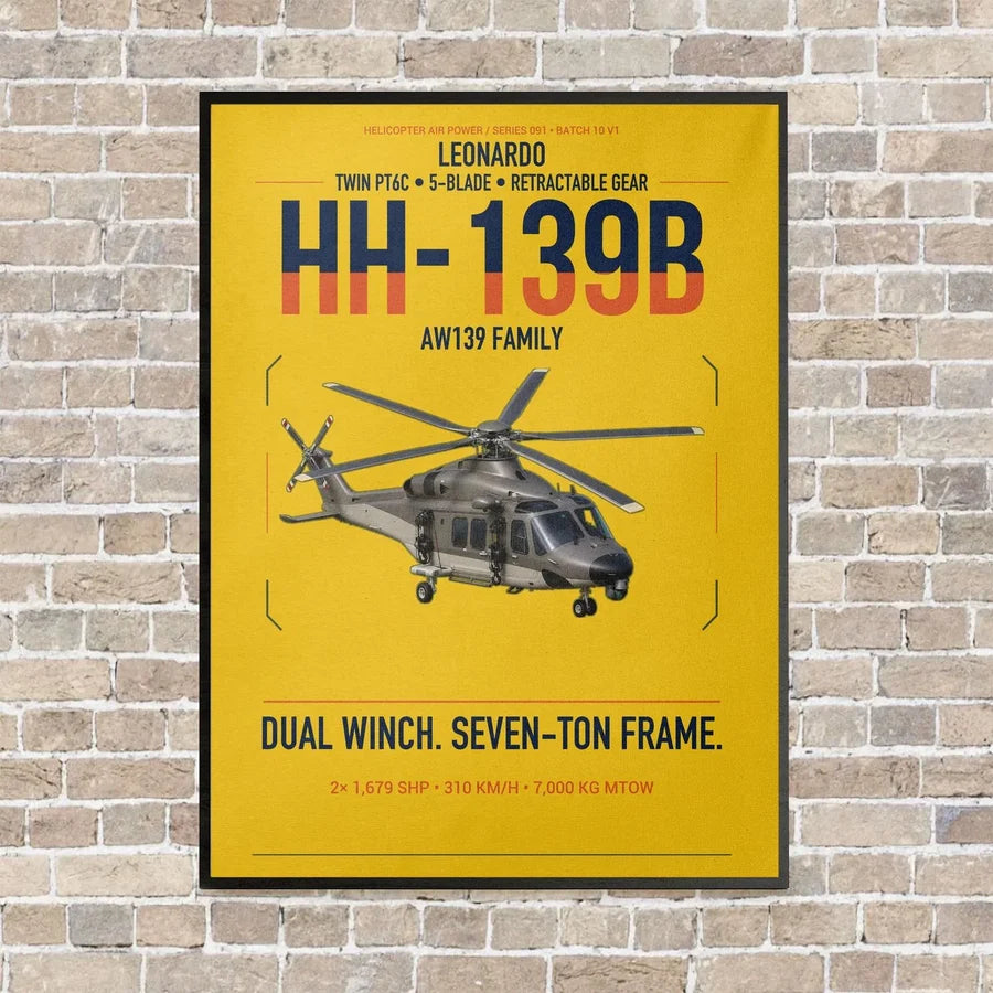 Leonardo HH-139B vertical canvas print - framed - yellow background