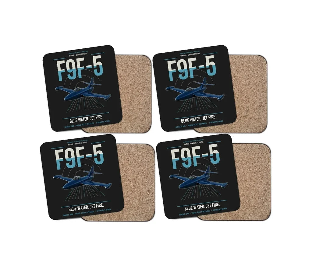 F9F-5 Panther design on black 4 pieces set coaster