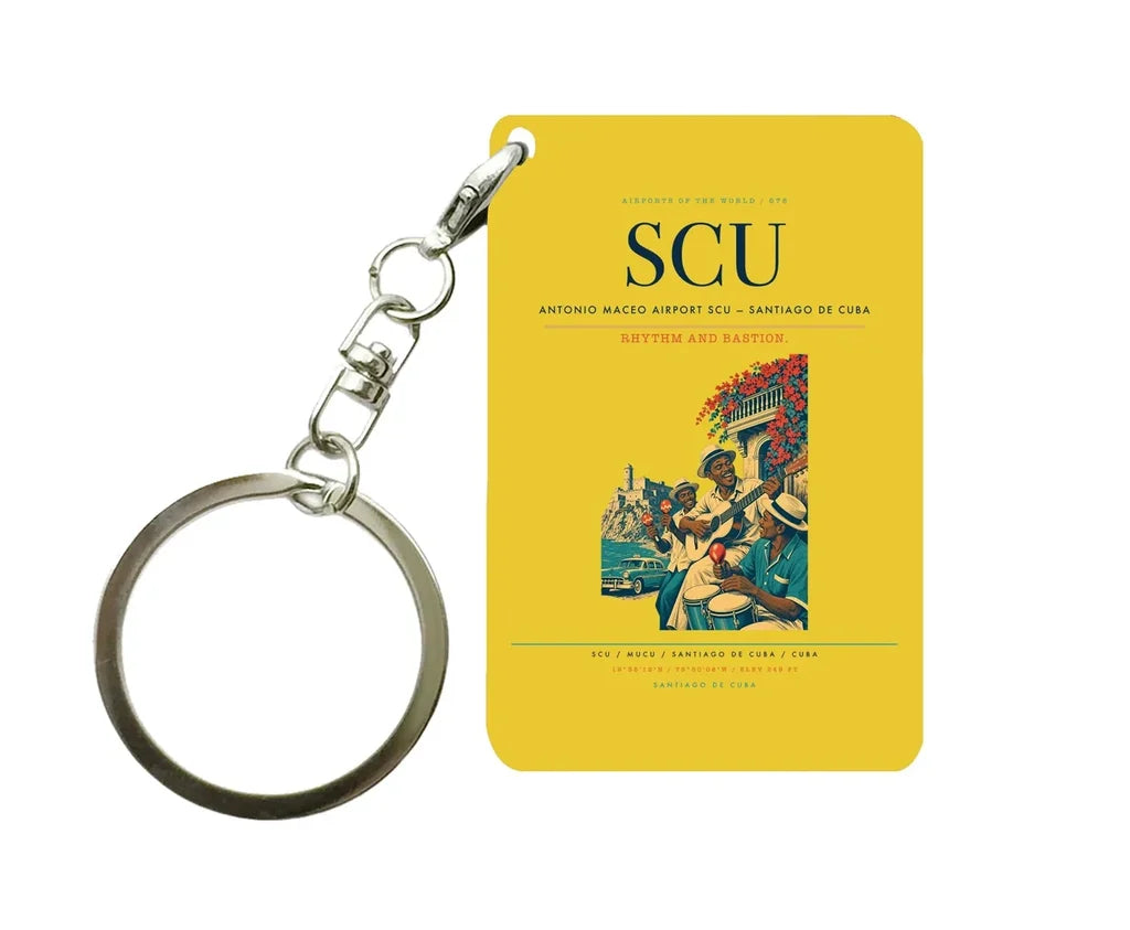 Antonio Maceo Airport (SCU) design on yellow key chain