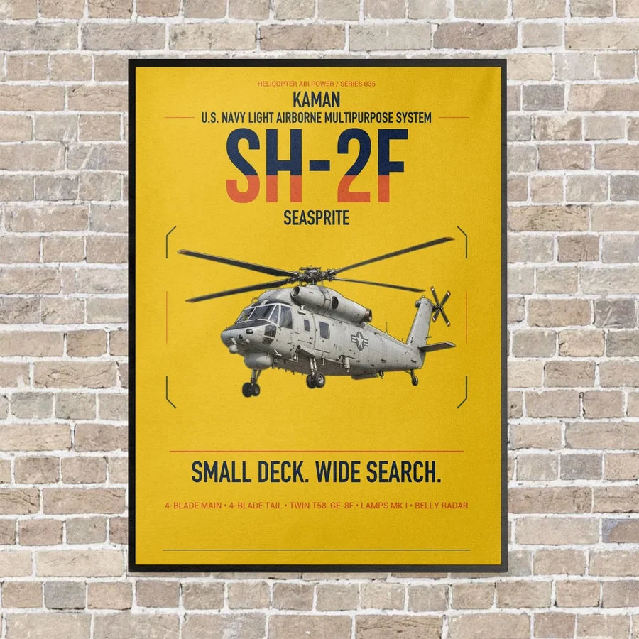 Kaman SH-2F Seasprite vertical canvas print - framed - yellow background