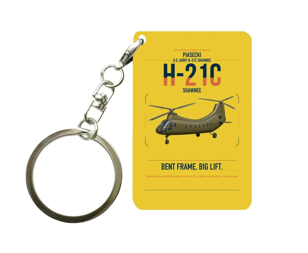 Piasecki H-21C Shawnee design on yellow designed key chain, double-side print