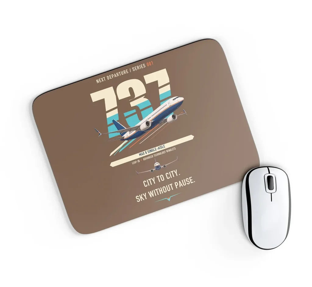 Boeing 737 MAX 8 design on brown rectangle mouse pad