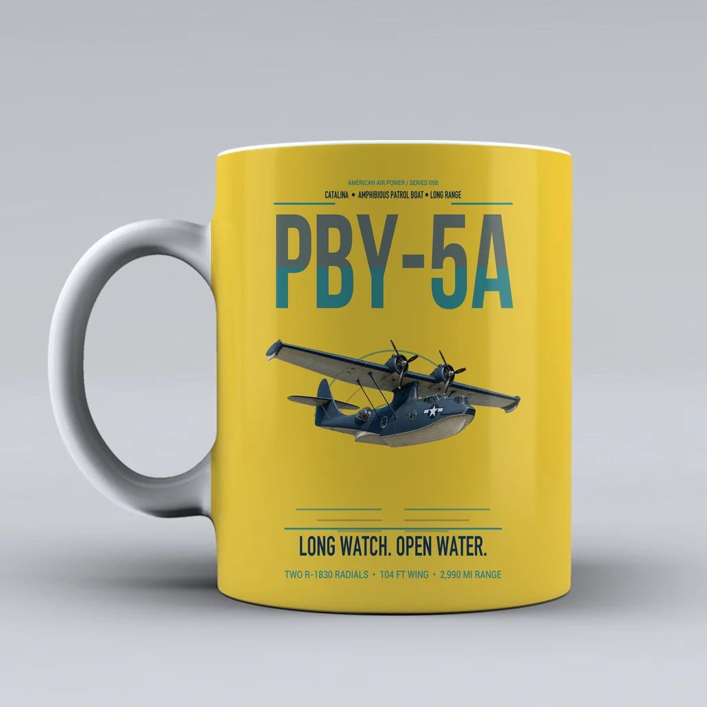 PBY-5A Catalina design on yellow ceramic mug, double-side print