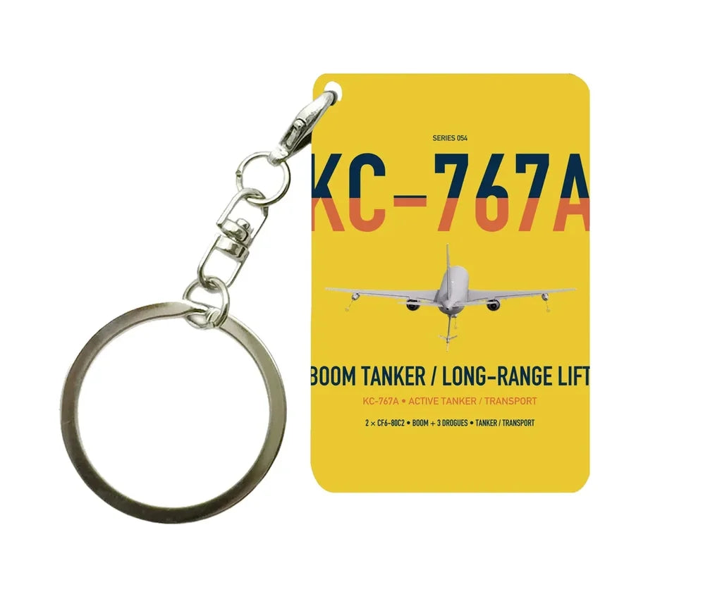 Boeing KC-767A design on yellow designed key chain, double-side print