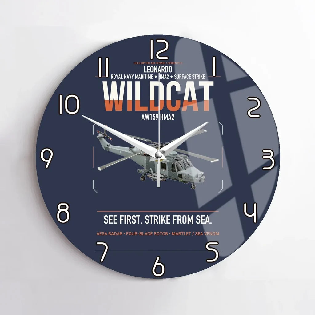 Leonardo AW159 Wildcat HMA2 design on navy blue no frame wall clock