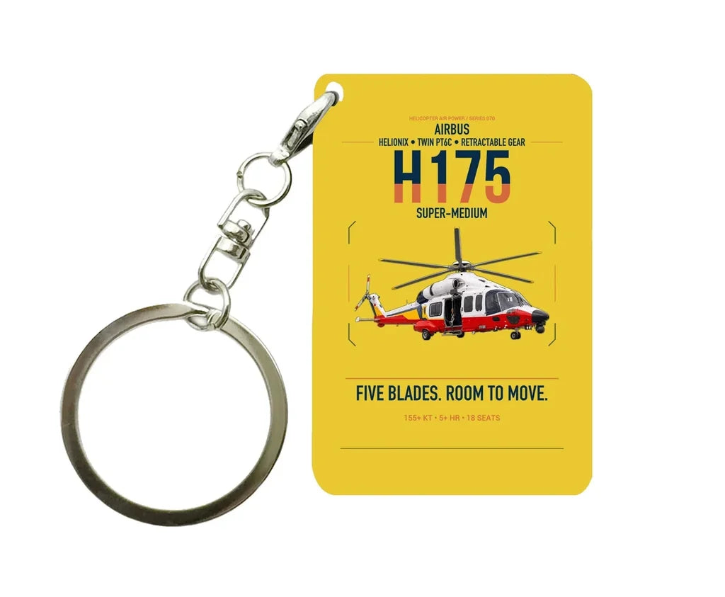 Airbus H175 design on yellow designed key chain, double-side print