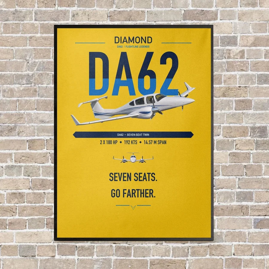 Diamond DA62 vertical canvas print - framed - yellow background