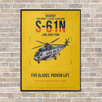 Thumbnail for Sikorsky S-61N vertical canvas print - framed - yellow background