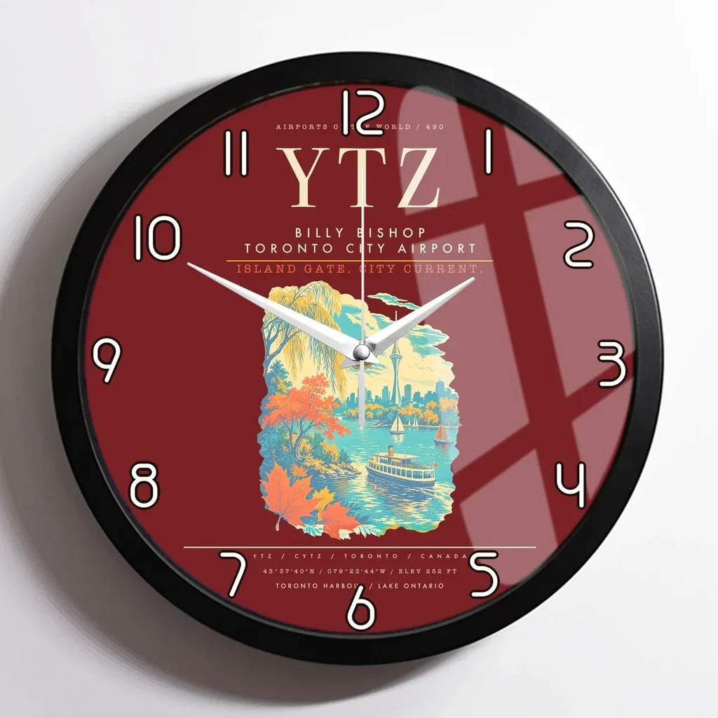 Billy Bishop Toronto City Airport YTZ Wall-Clock Framed - Dark Red