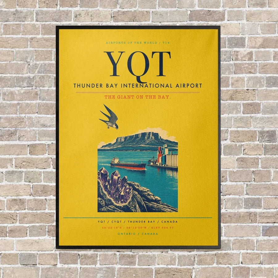 Thunder Bay International Airport YQT vertical canvas print - framed - yellow background