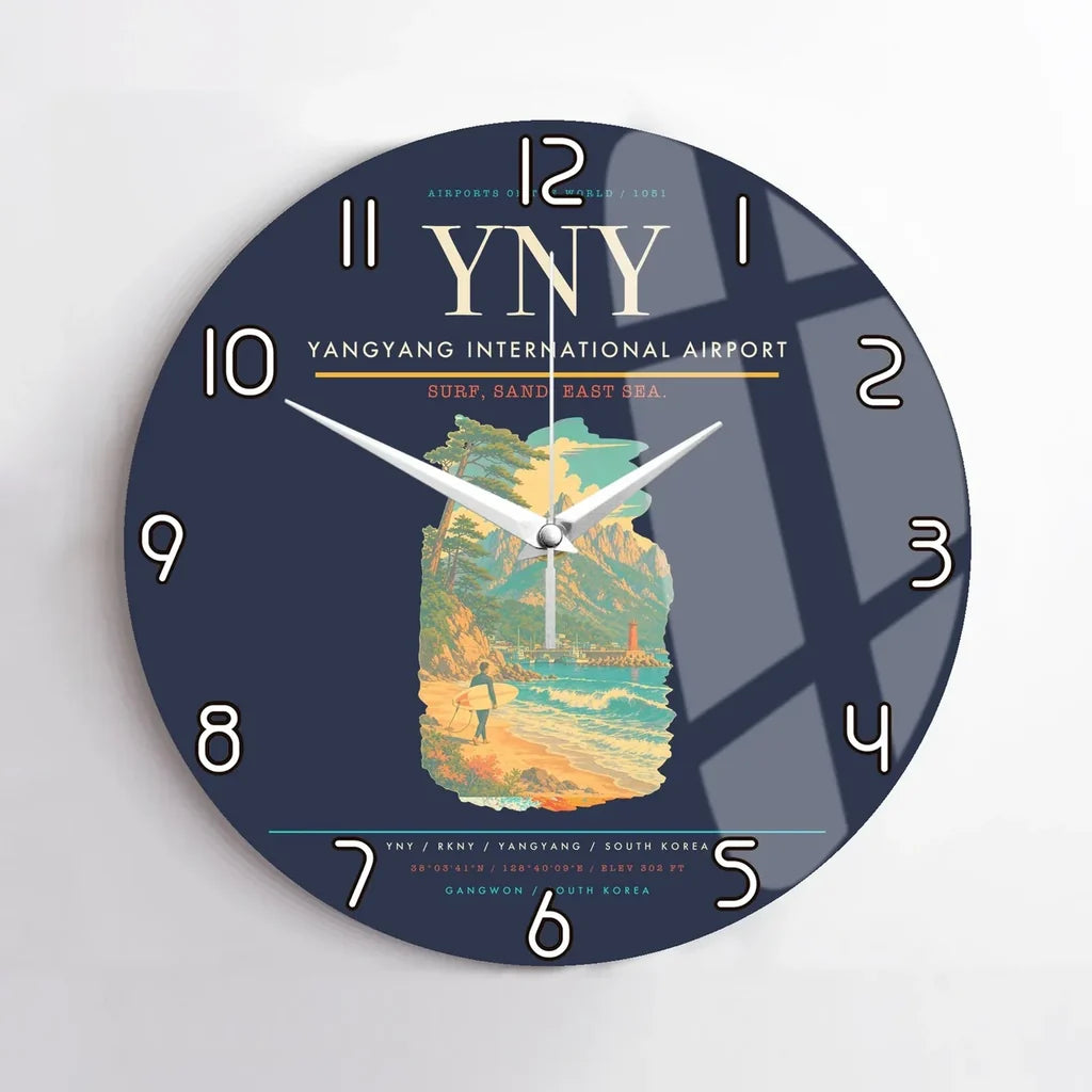 Yangyang International Airport (YNY) design on navy blue no frame wall clock