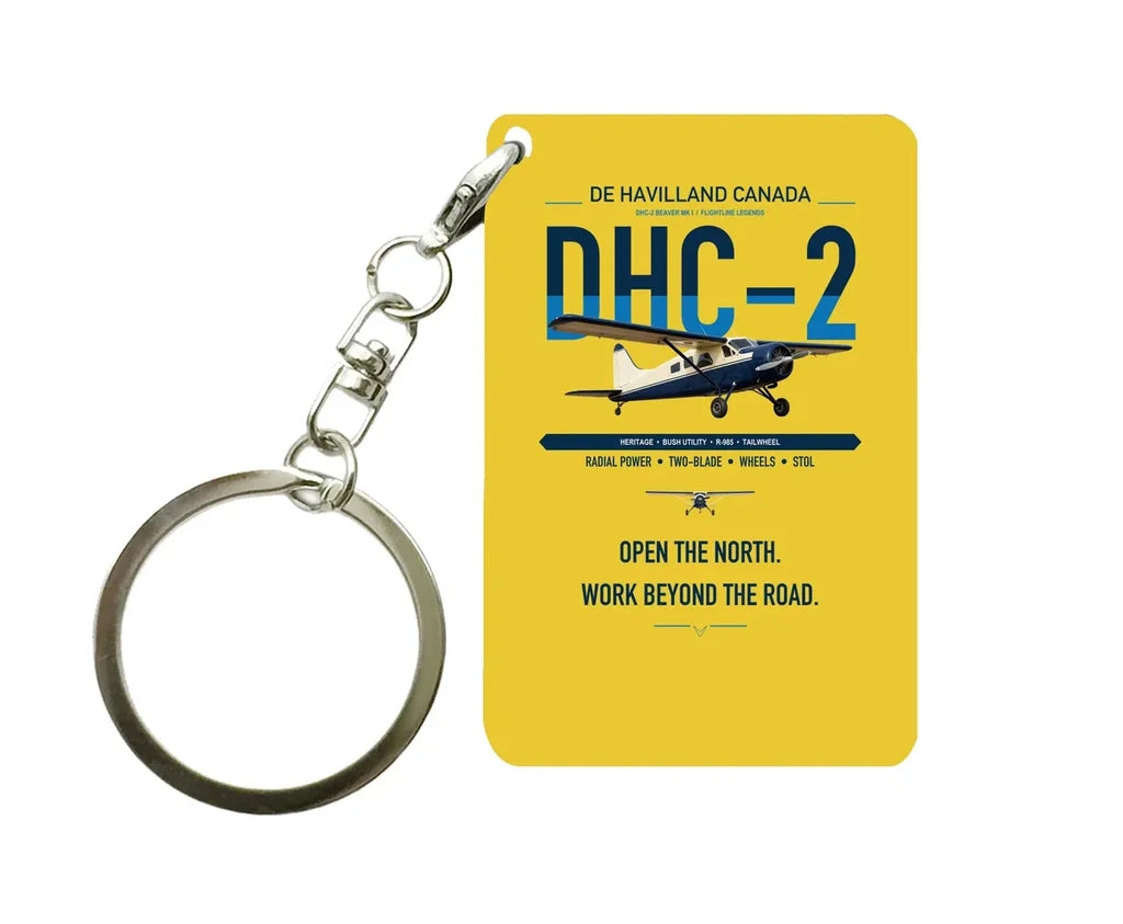 DHC-2 Beaver Mk I design on yellow designed key chain, double-side print