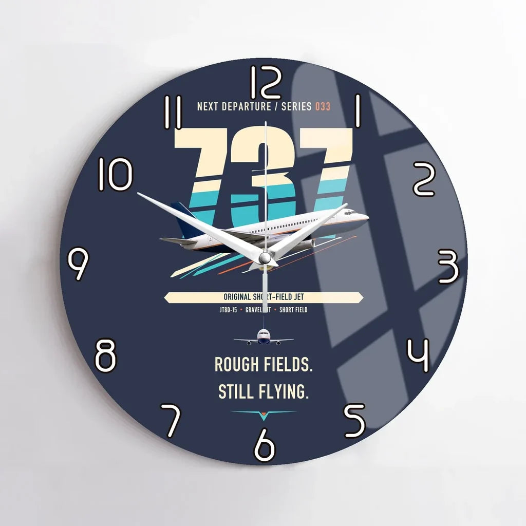 Boeing 737-200 design on navy blue no frame wall clock